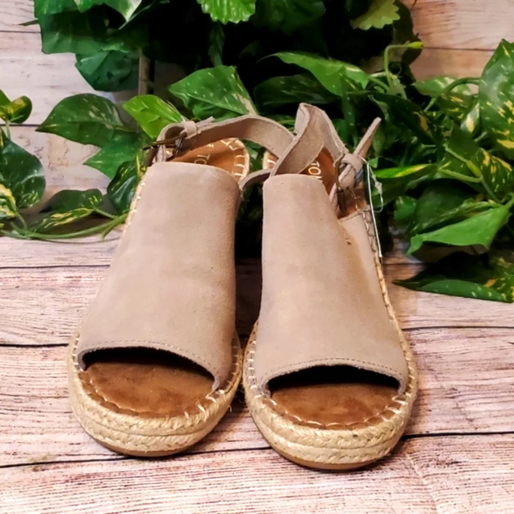Toms Beige Suede Espadrille Wedge Sandals